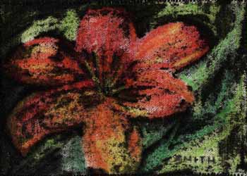 "Tiger Lily" by Barbara Kaye Smith,  Sparta WI - Crayon & ink resist on fabric